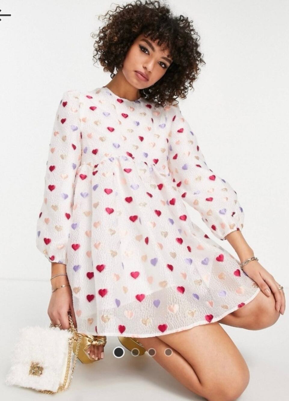 Sister Jane Irina Heart Jacquard Mini Dress White Babydoll Puff Sleeve Small EUC